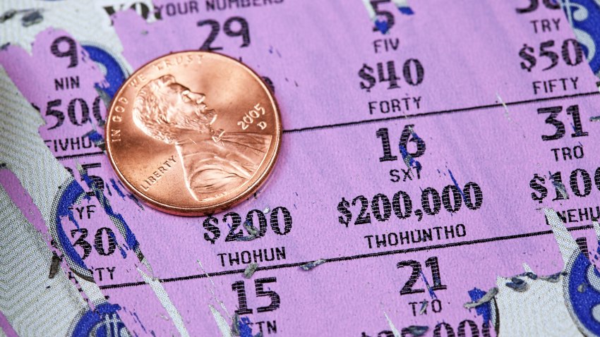 A macro shot of a portion of a state lottery scratch game ticket.