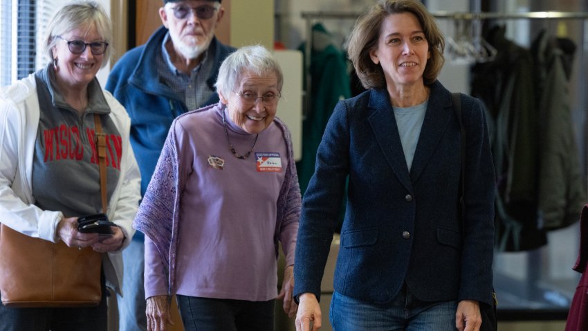 MADISON, WISCONSIN – APRIL 01: Dane County Circuit Court Judge Susan Crawford, candidate for the Wisconsin Supreme Court, arrives at her polling place to vote on April 1, 2025 in Madison, Wisconsin. The former prosecutor is running against Judge Brad Schimel, who has been endorsed by President Donald Trump and financially supported by billionaire businessman Elon Musk. (Photo by Scott Olson/Getty Images)